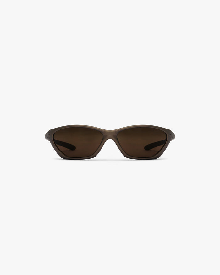 Front product image of mens bronze sunglasses on a plain white background | 247 Arena Sunglasses in Bronze | Distinctive bronzed frame sunglasses | 247 Accessories | Represent Clo