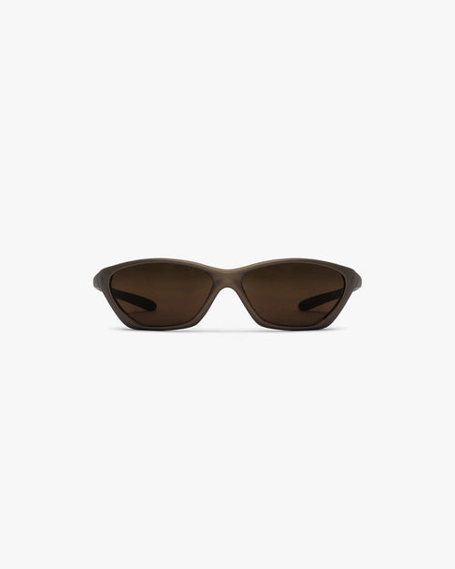 Front product image of mens bronze sunglasses on a plain white background | 247 Arena Sunglasses in Bronze | Distinctive bronzed frame sunglasses | 247 Accessories | Represent Clo