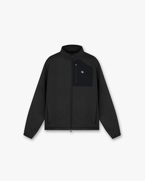Front product image of a mens black fleece on a plain white background | 247 Full Zip Fleece in Black | Fleece jacket with full zip | 247 Outerwear | Represent Clo