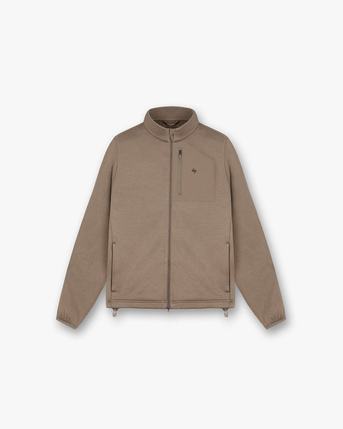 Front product image of a mens brown fleece on a plain white background | 247 Full Zip Fleece in Umber | Full zip fleece with soft texture | 247 Outerwear | Represent Clo