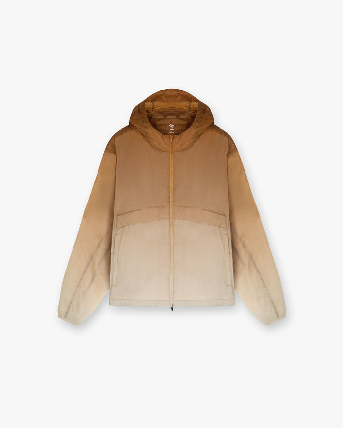 Front product image of a mens grey hooded jacket on a plain white background | 247 Hooded Training Jacket in Ombre | Oversized hoodie with popper fastening | 247 Outerwear | Represent Clo