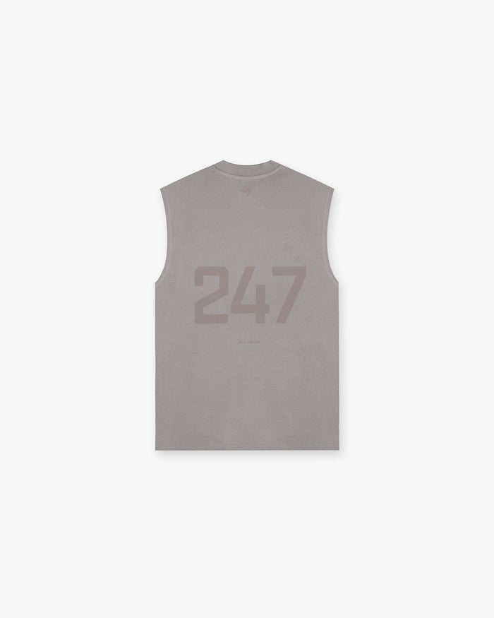 Back product image of a mens grey oversized tank on a plain white background | 247 Oversized Tank in Cinder | Lightweight tank top with quick drying fabric | 247 T-Shirts | Represent Clo