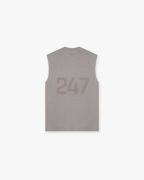 Back product image of a mens grey oversized tank on a plain white background | 247 Oversized Tank in Cinder | Lightweight tank top with quick drying fabric | 247 T-Shirts | Represent Clo