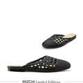 Alora Black - Woven Leather Slides