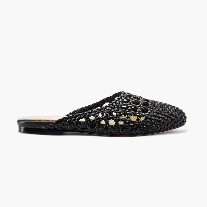 Alora Black - Woven Leather Slides