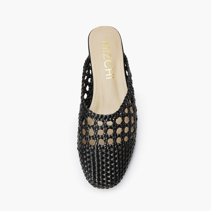 Alora Black - Woven Leather Slides