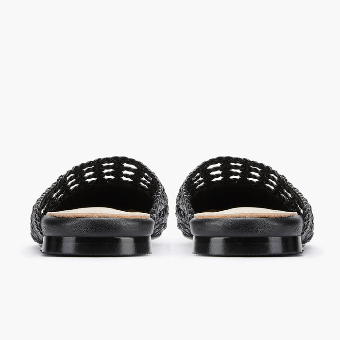 Alora Black - Woven Leather Slides