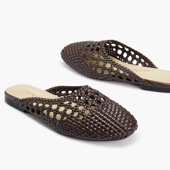 Alora Brown - Woven Leather Slides