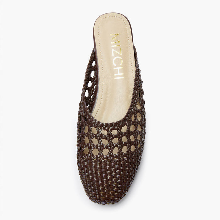 Alora Brown - Woven Leather Slides