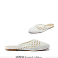Alora White - Woven Leather Slides