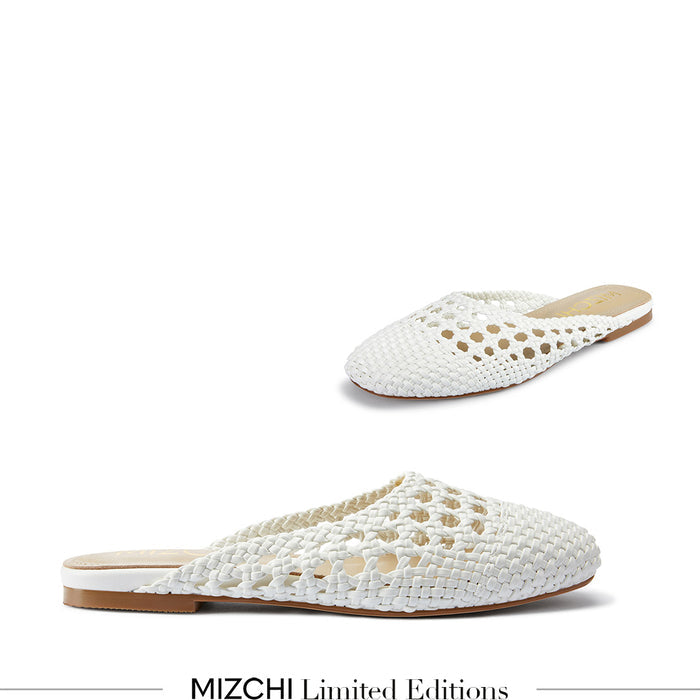 Alora White - Woven Leather Slides