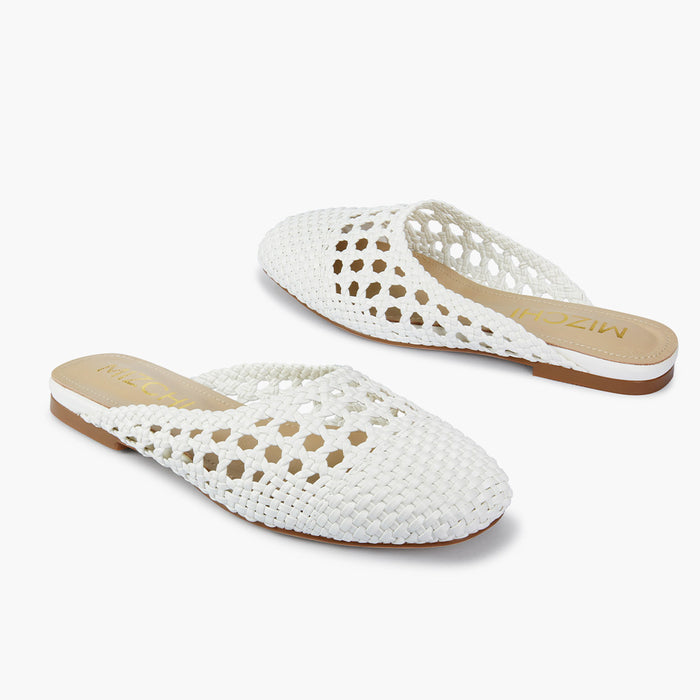 Alora White - Woven Leather Slides