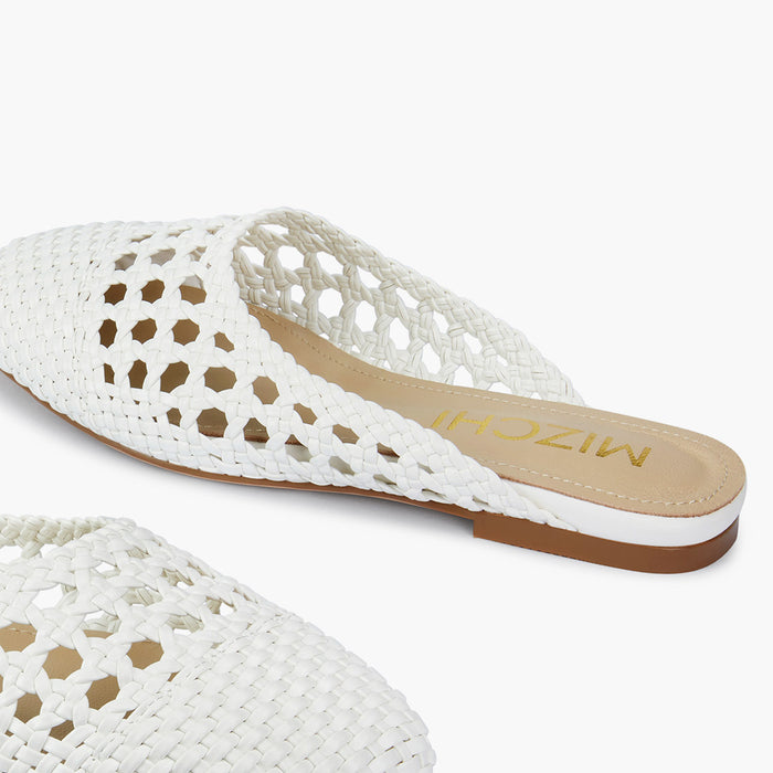 Alora White - Woven Leather Slides