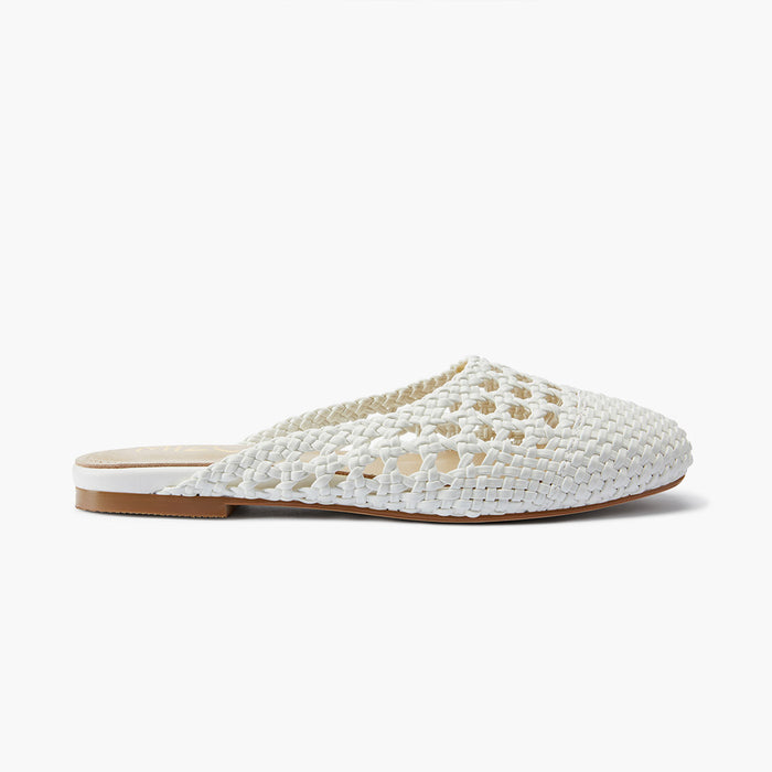 Alora White - Woven Leather Slides