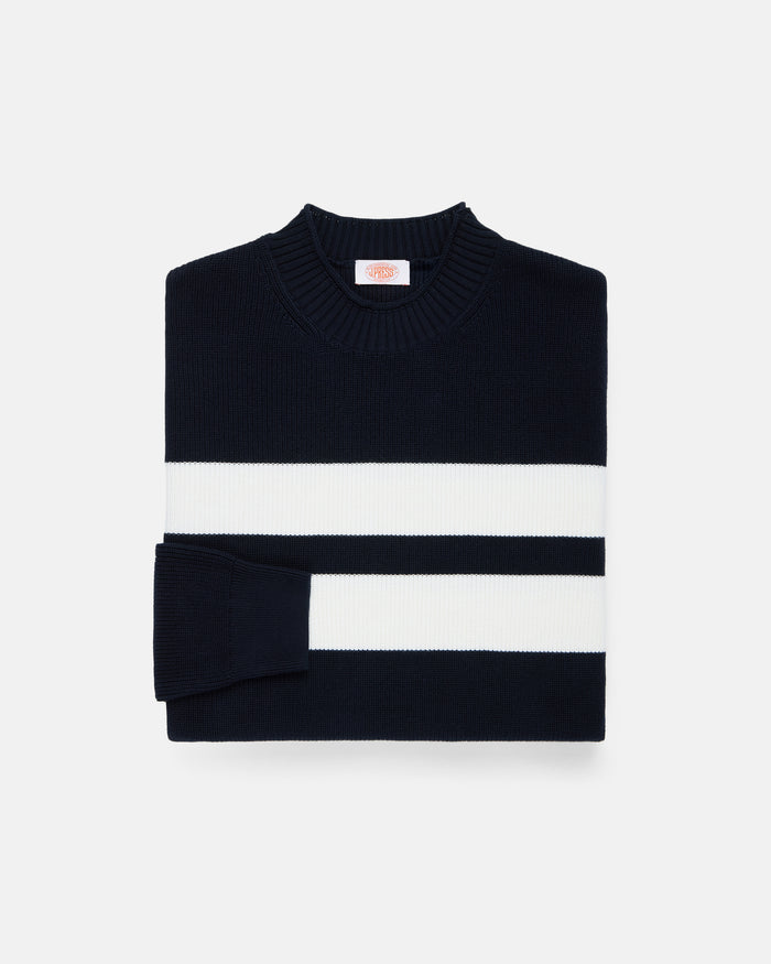 Armor-Lux Navy Bold White Stripe Cotton Sweater