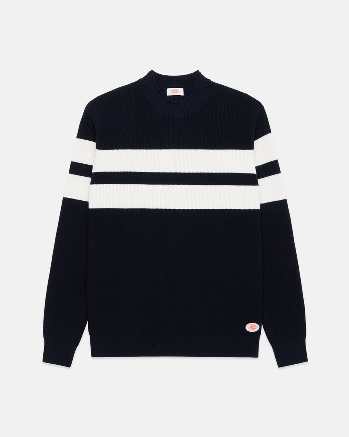 Armor-Lux Navy Bold White Stripe Cotton Sweater