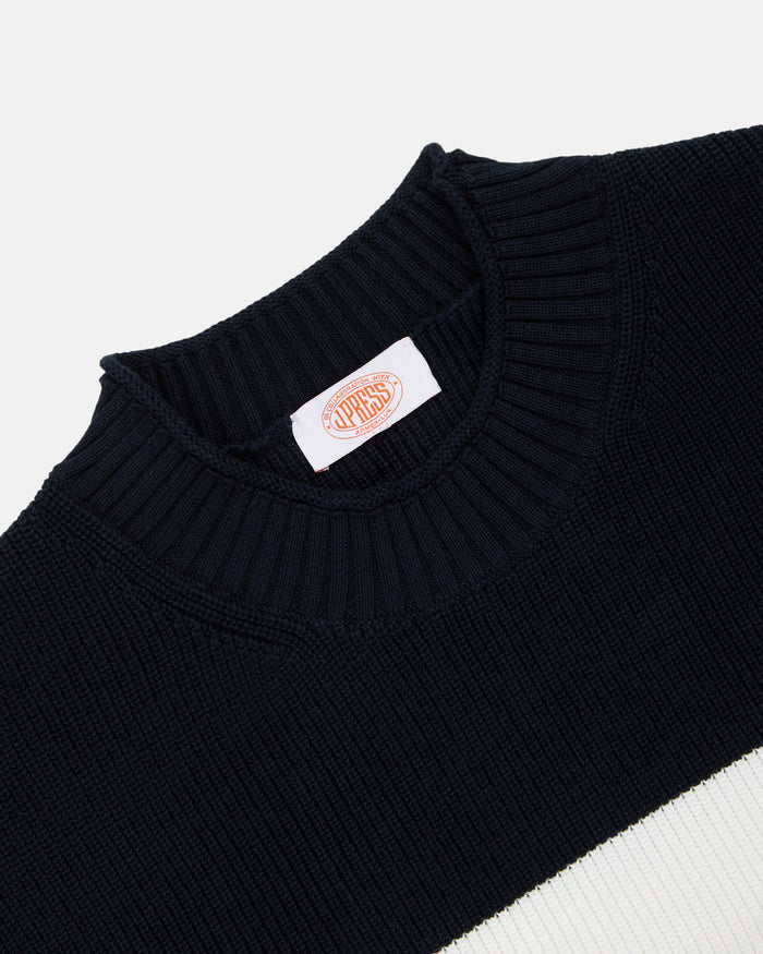 Armor-Lux Navy Bold White Stripe Cotton Sweater