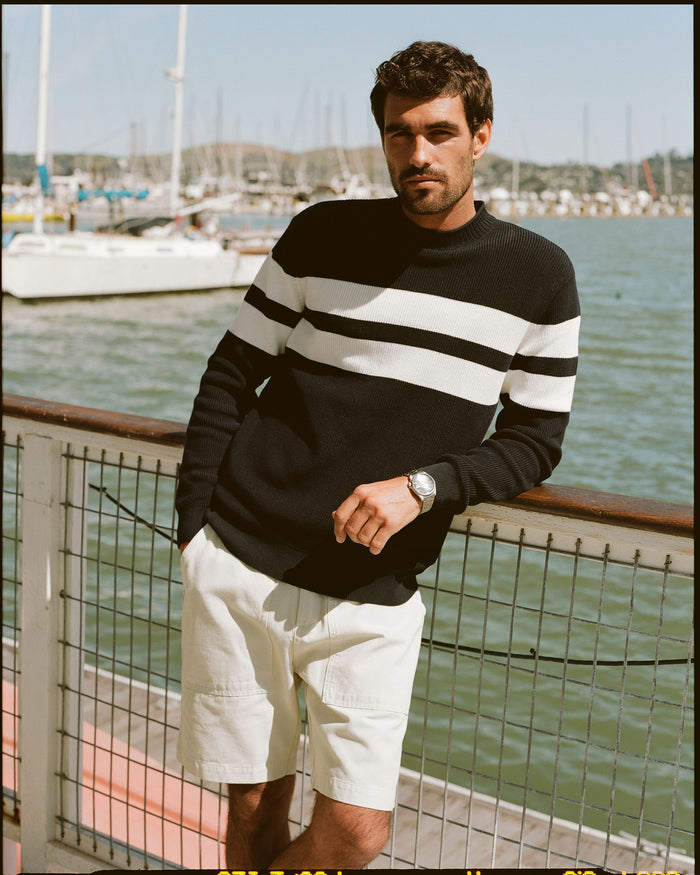 Armor-Lux Navy Bold White Stripe Cotton Sweater