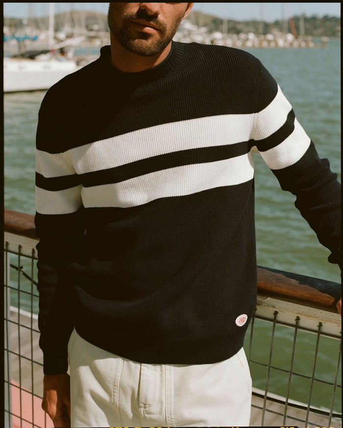 Armor-Lux Navy Bold White Stripe Cotton Sweater