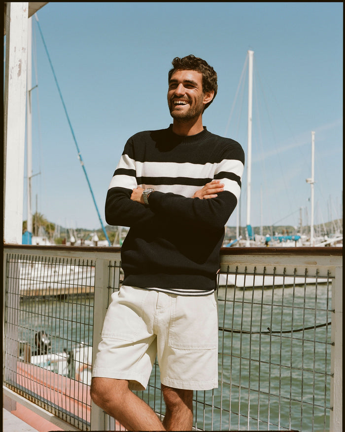 Armor-Lux Navy Bold White Stripe Cotton Sweater