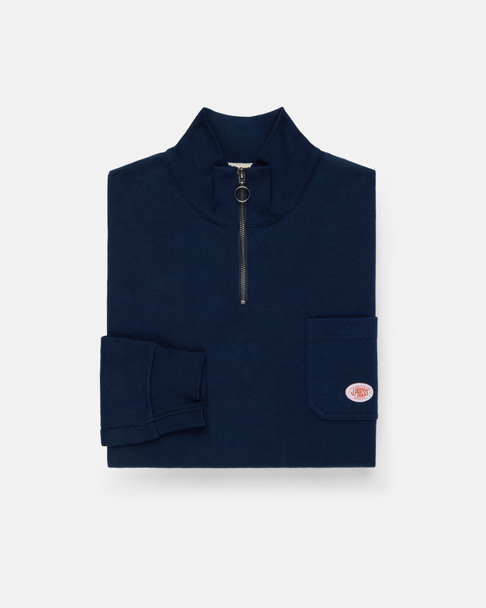 Armor-Lux Navy Quarter-Zip Organic Cotton Sweatshirt