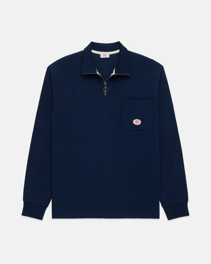 Armor-Lux Navy Quarter-Zip Organic Cotton Sweatshirt