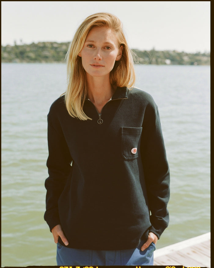 Armor-Lux Navy Quarter-Zip Organic Cotton Sweatshirt