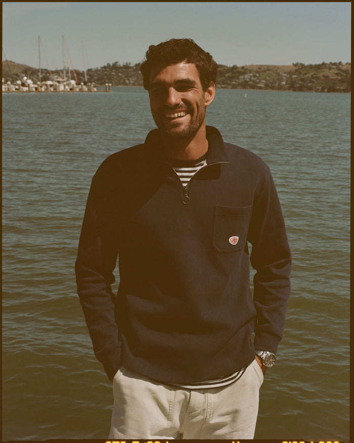 Armor-Lux Navy Quarter-Zip Organic Cotton Sweatshirt