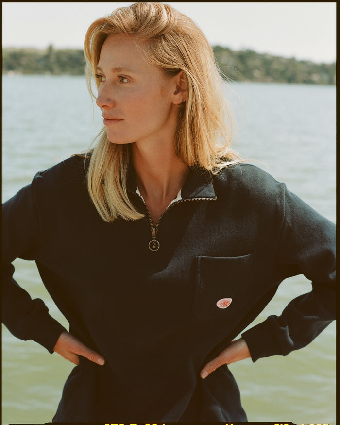 Armor-Lux Navy Quarter-Zip Organic Cotton Sweatshirt