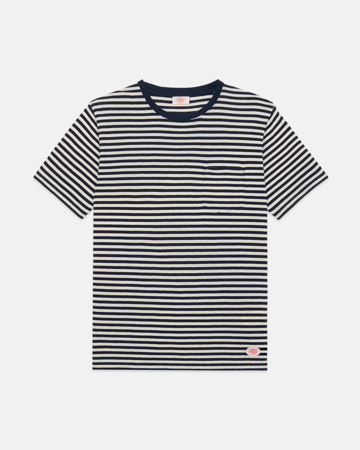 Armor-Lux Navy & White Stripe Cotton-Linen T-Shirt