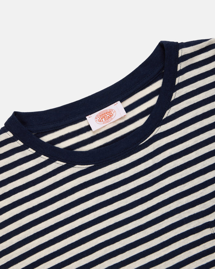 Armor-Lux Navy & White Stripe Cotton-Linen T-Shirt
