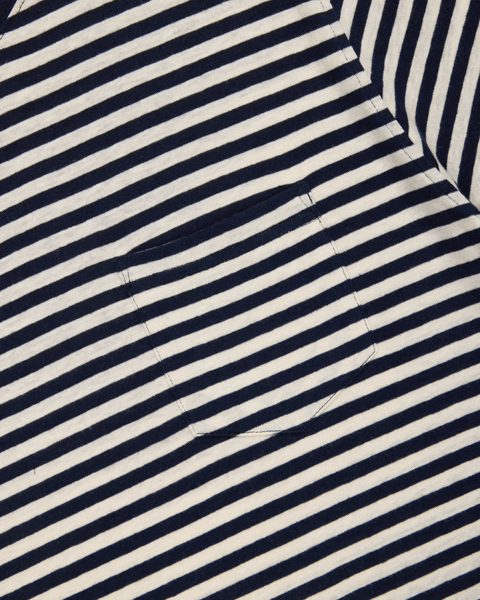 Armor-Lux Navy & White Stripe Cotton-Linen T-Shirt