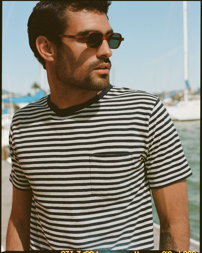 Armor-Lux Navy & White Stripe Cotton-Linen T-Shirt