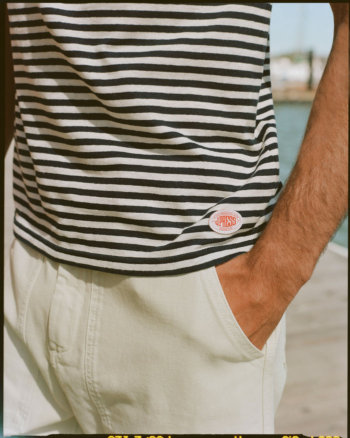Armor-Lux Navy & White Stripe Cotton-Linen T-Shirt