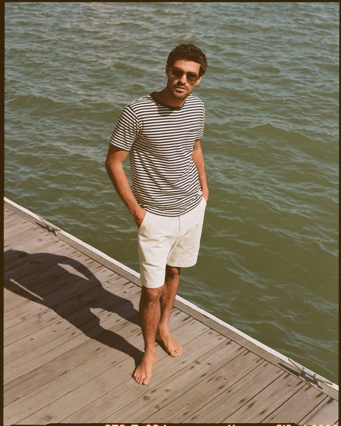 Armor-Lux Navy & White Stripe Cotton-Linen T-Shirt
