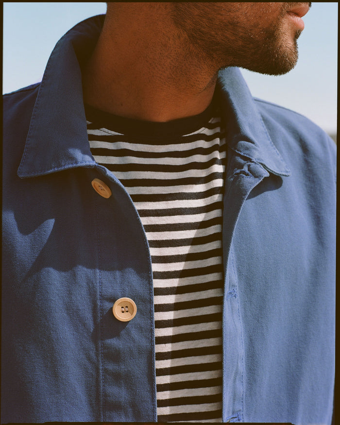 Armor-Lux Navy & White Stripe Cotton-Linen T-Shirt