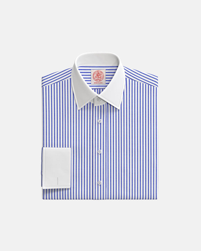 Blue Butcher Stripe Semi-Spread Contrast Collar Custom Shirt