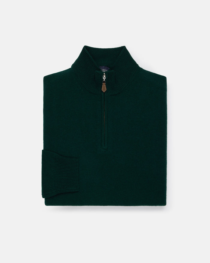 Bottle Green Lambswool Quarter Zip-up Sweater