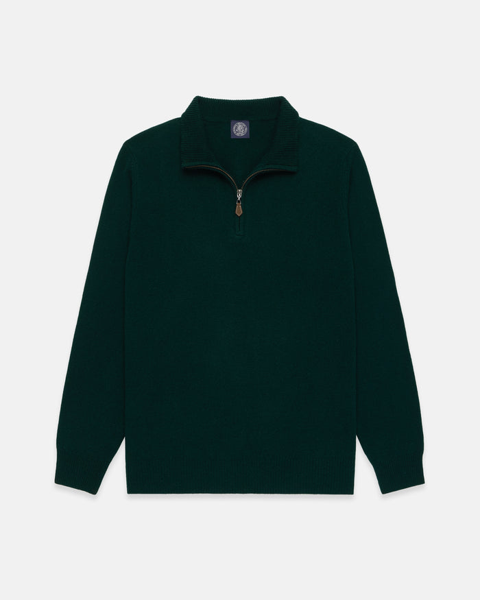 Bottle Green Lambswool Quarter Zip-up Sweater