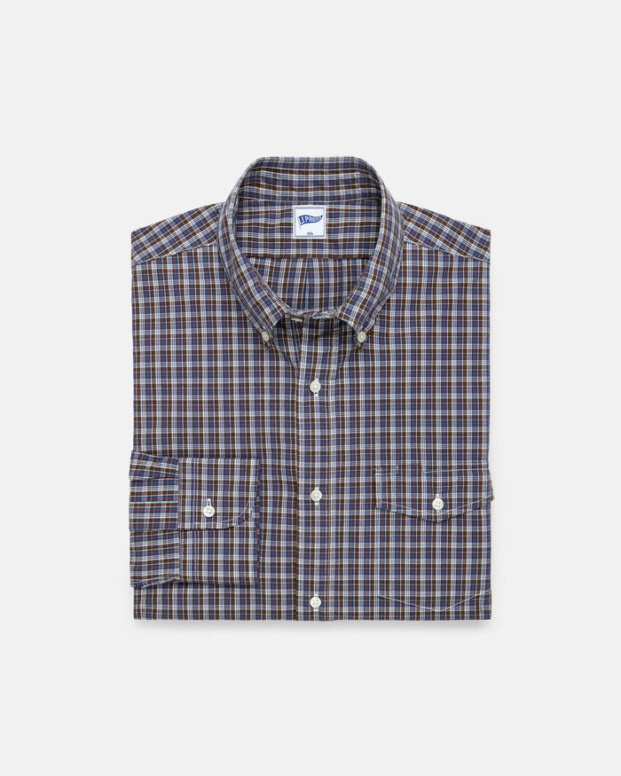Brown & Blue Mini-check Sport Shirt - Trim Fit