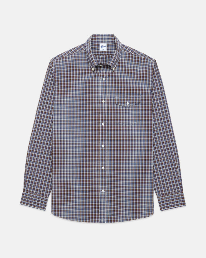 Brown & Blue Mini-check Sport Shirt - Trim Fit
