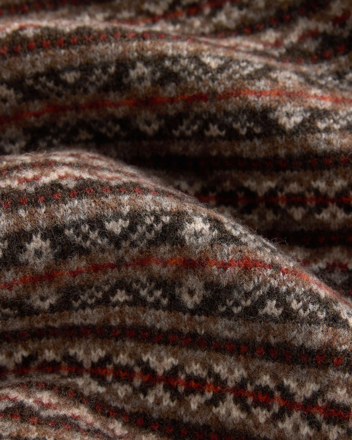 Brown Lambswool Fair Isle Crewneck Sweater - Trim Fit