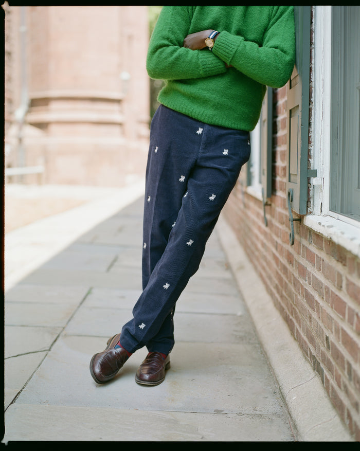 Bulldog Embroidered Corduroy Pant