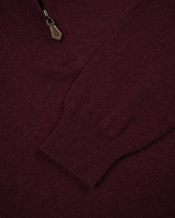Burgundy Cotton-Cashmere Quarter-Zip Sweater