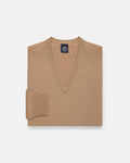 Camel Lambswool V-neck Sweater