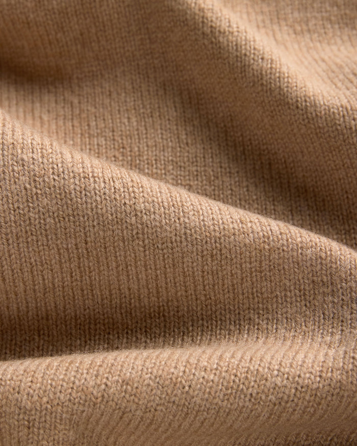 Camel Lambswool V-neck Sweater