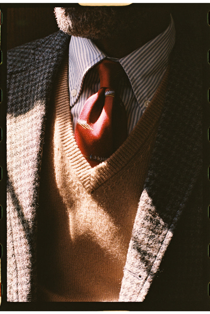 Camel Lambswool V-neck Sweater