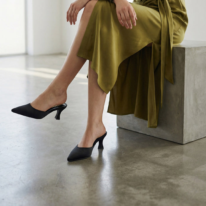 Clio Black - Satin Mules