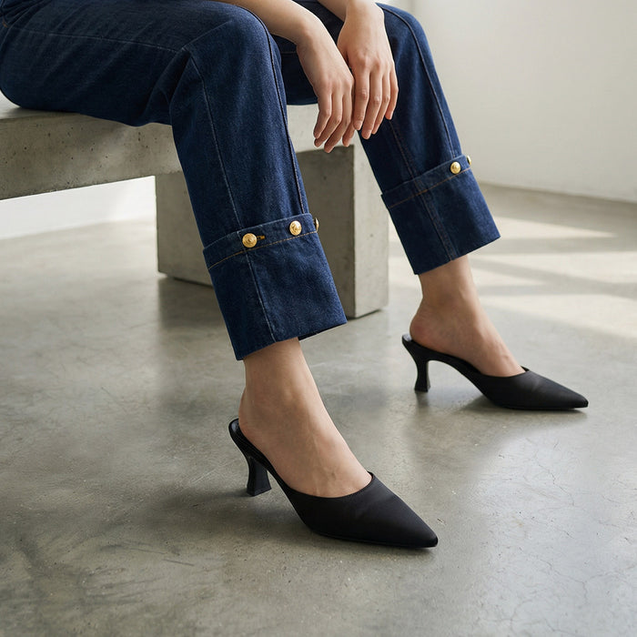 Clio Black - Satin Mules
