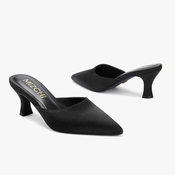 Clio Black - Satin Mules